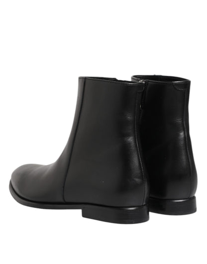 Dolce &amp; Gabbana Black Leather Mid Calf Men Boots Shoes