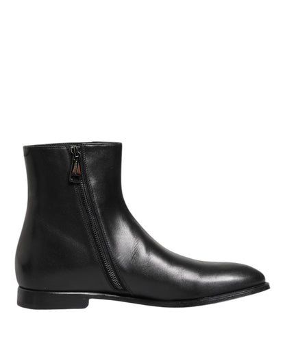 Dolce &amp; Gabbana Black Leather Mid Calf Men Boots Shoes
