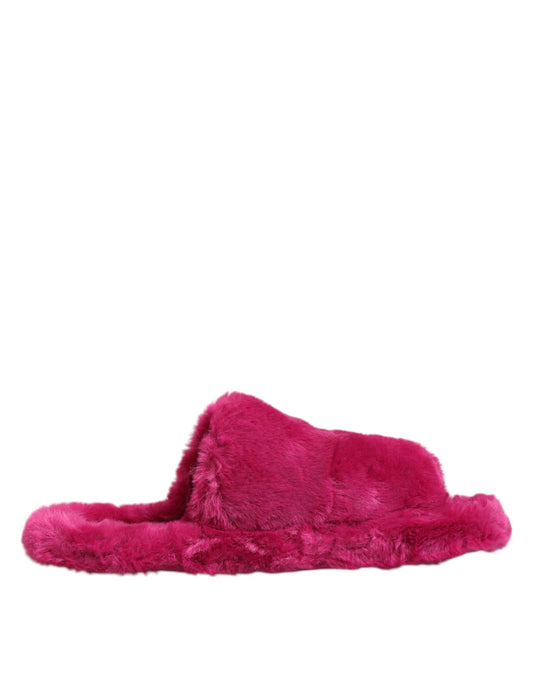 Dolce &amp; Gabbana Pink Acryl Kunstfell Herren Flats Sandalen Schuhe