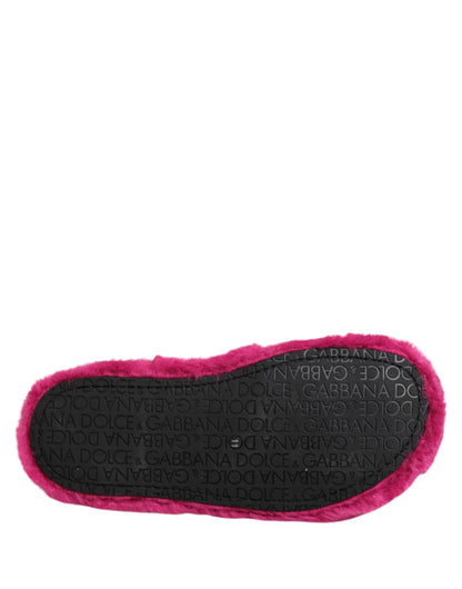 Dolce &amp; Gabbana Pink Acryl Kunstfell Herren Flats Sandalen Schuhe