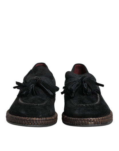 Dolce &amp; Gabbana – Loafer aus schwarzem Wildleder mit Quastenverzierung