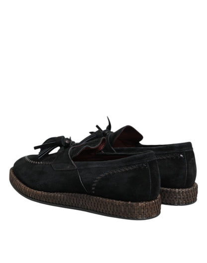 Dolce &amp; Gabbana – Loafer aus schwarzem Wildleder mit Quastenverzierung