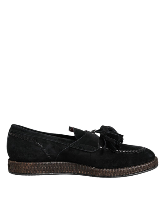 Dolce &amp; Gabbana – Loafer aus schwarzem Wildleder mit Quastenverzierung