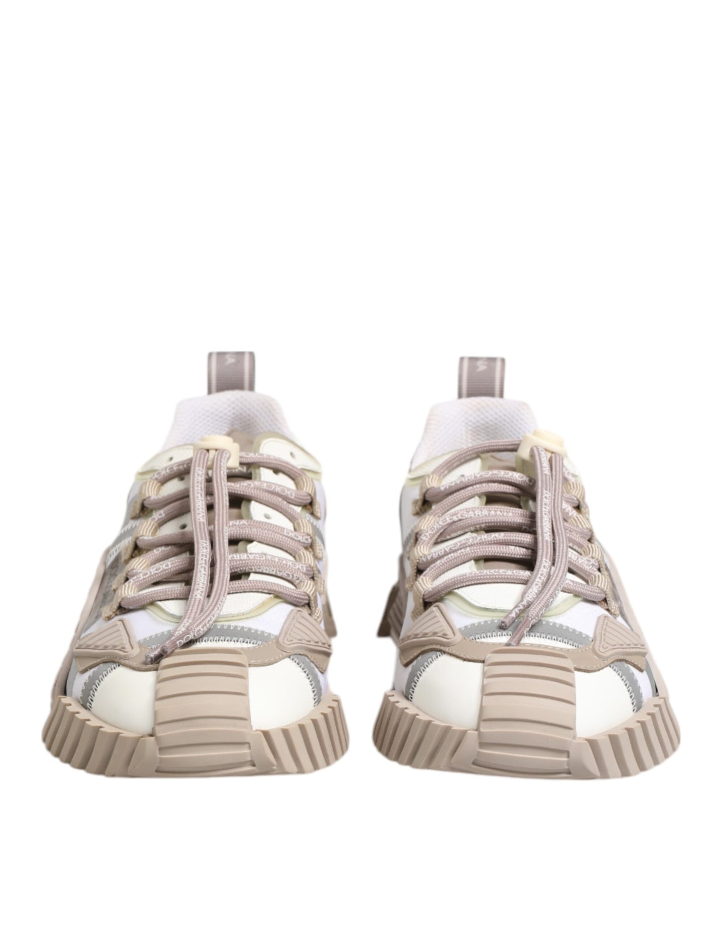 Dolce &amp; Gabbana White Beige Leather Low Top NS1 Sneakers Shoes