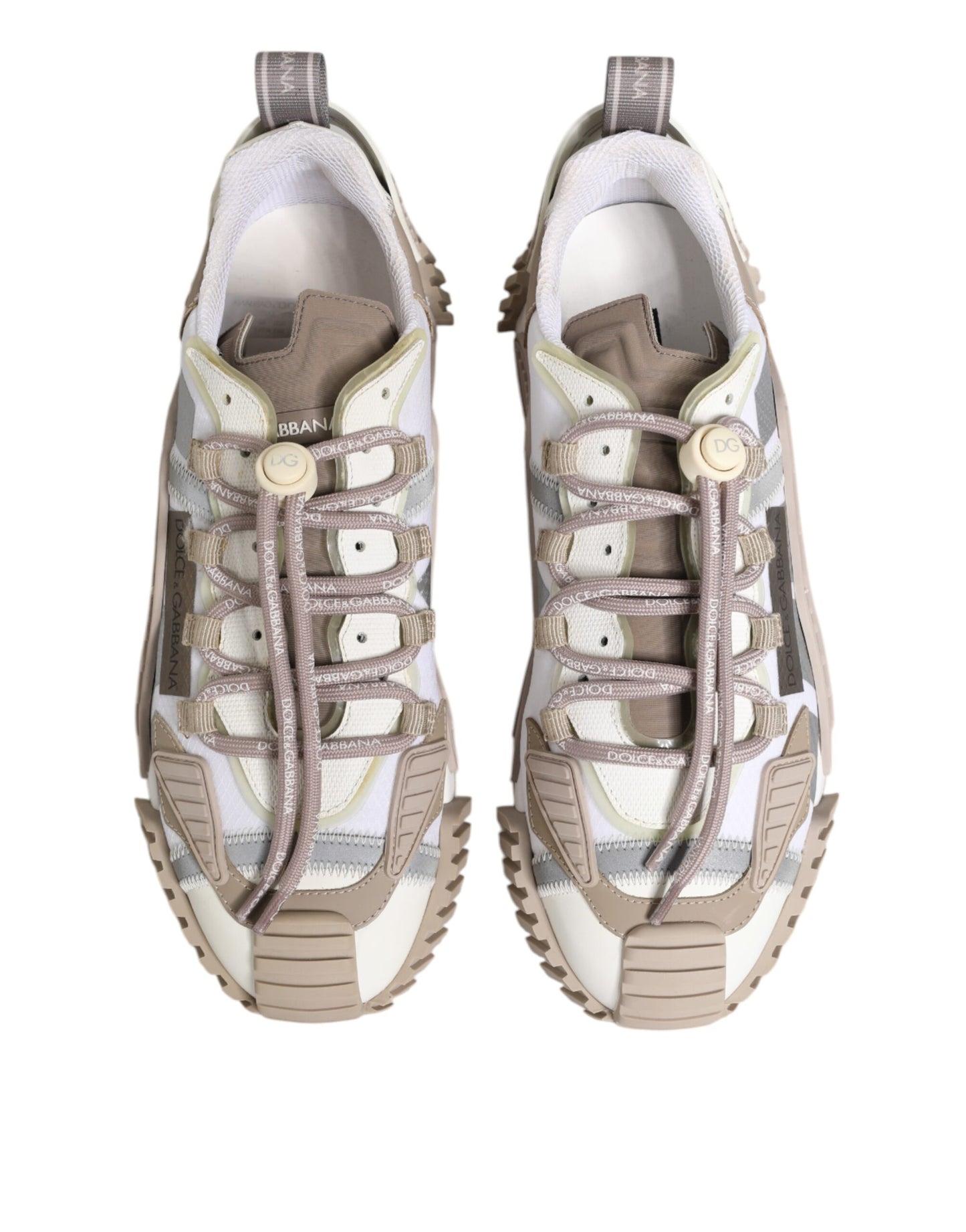 Dolce &amp; Gabbana White Beige Leather Low Top NS1 Sneakers Shoes