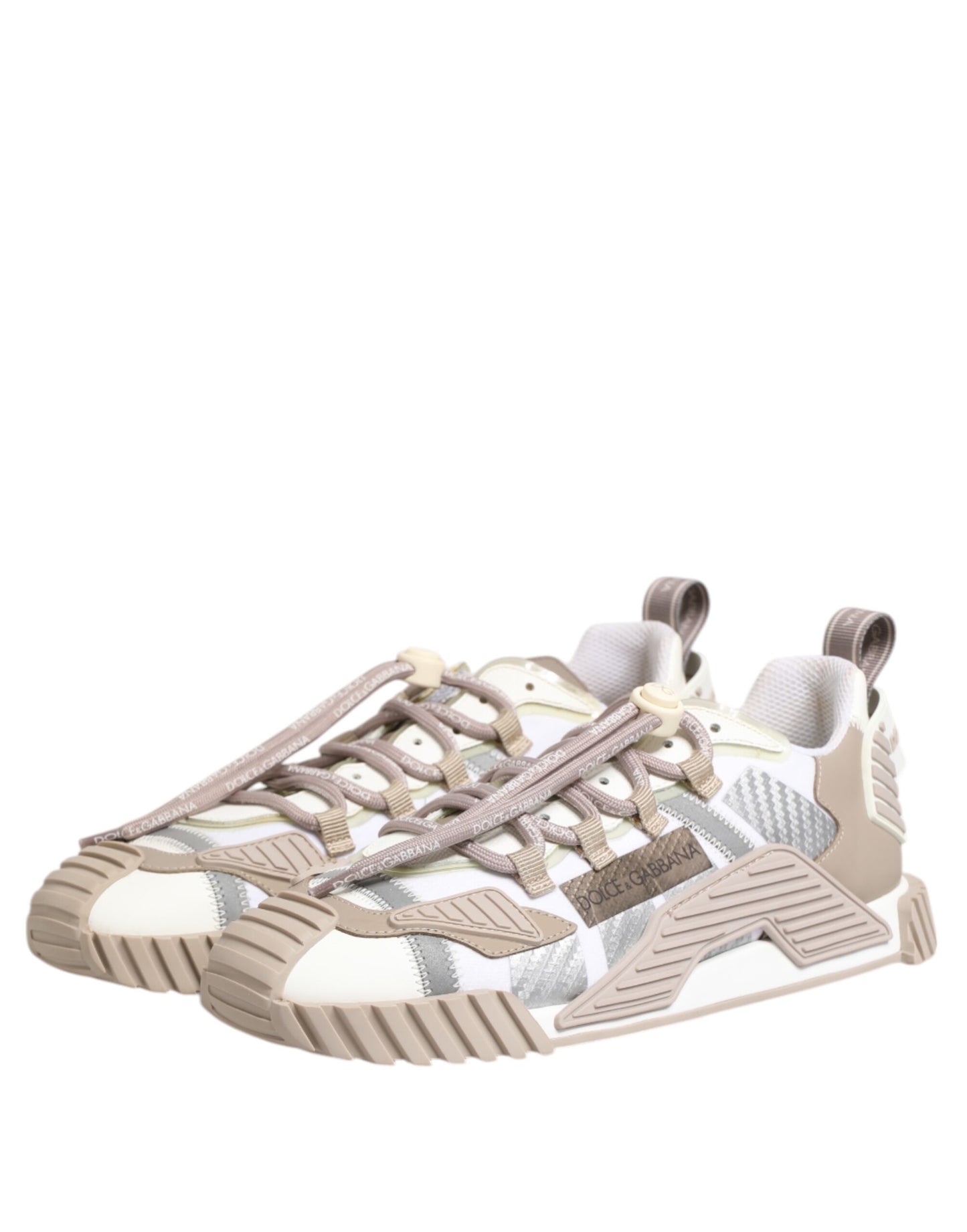 Dolce &amp; Gabbana White Beige Leather Low Top NS1 Sneakers Shoes