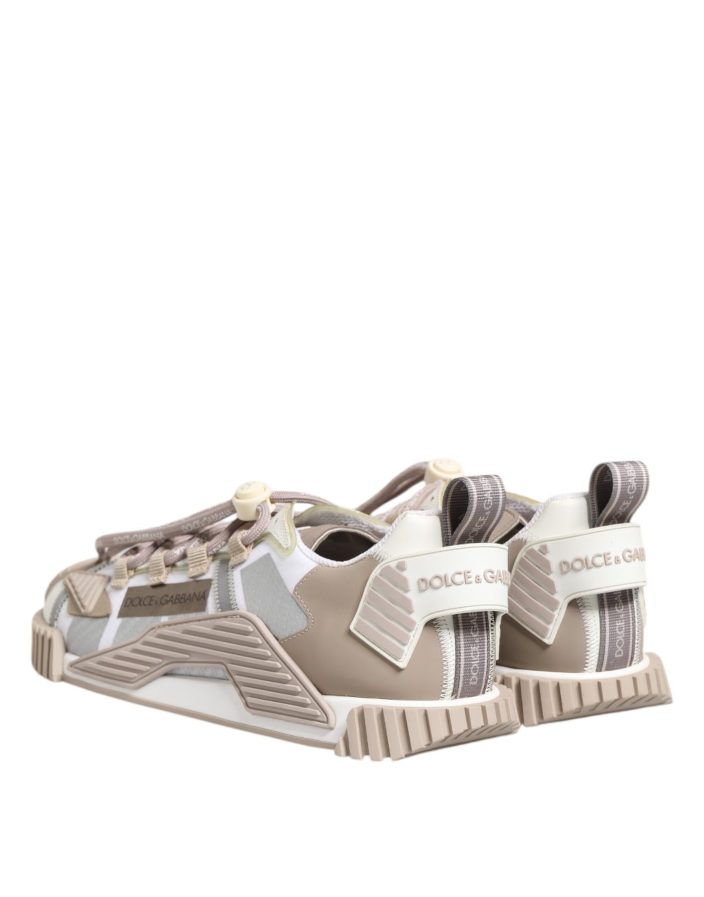 Dolce &amp; Gabbana White Beige Leather Low Top NS1 Sneakers Shoes