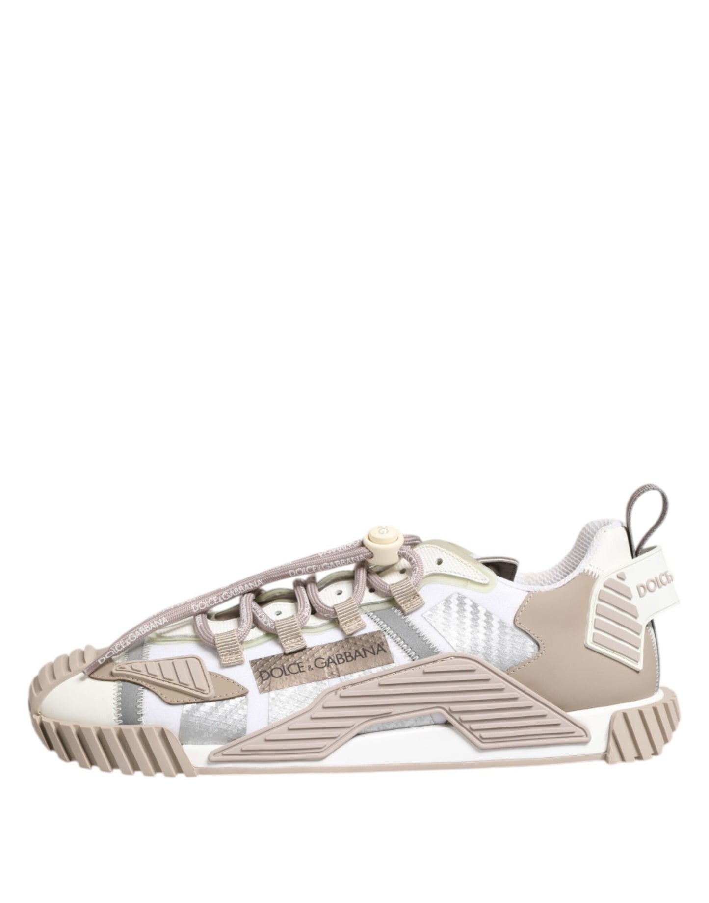 Dolce &amp; Gabbana White Beige Leather Low Top NS1 Sneakers Shoes