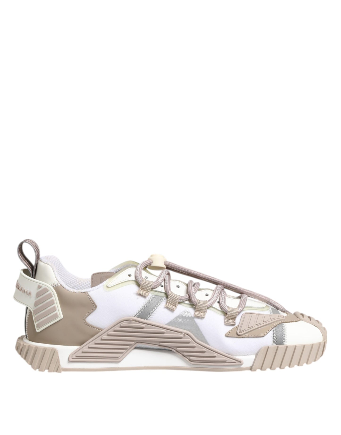 Dolce &amp; Gabbana White Beige Leather Low Top NS1 Sneakers Shoes