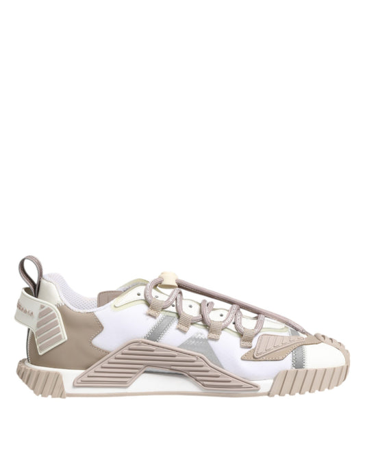 Dolce &amp; Gabbana White Beige Leather Low Top NS1 Sneakers Shoes
