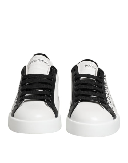 Dolce &amp; Gabbana White Black Crown Low Top Men Sneakers Shoes