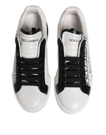 Dolce &amp; Gabbana White Black Crown Low Top Men Sneakers Shoes