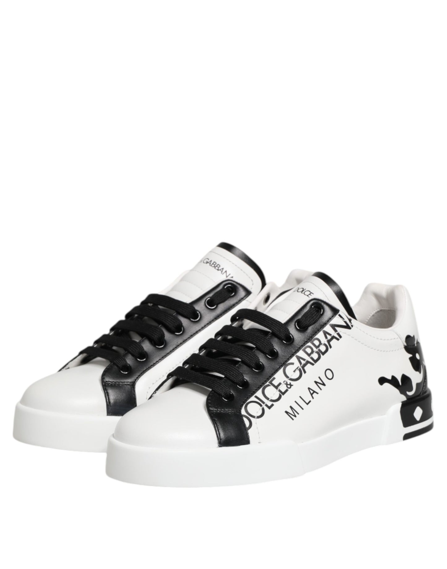 Dolce &amp; Gabbana White Black Crown Low Top Men Sneakers Shoes