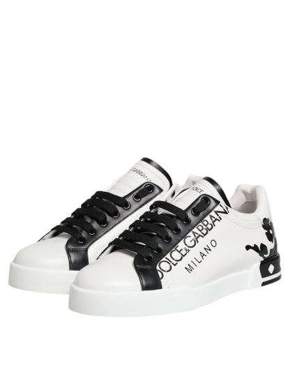 Dolce &amp; Gabbana White Black Crown Low Top Men Sneakers Shoes