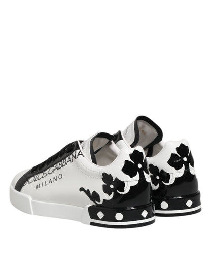 Dolce &amp; Gabbana White Black Crown Low Top Men Sneakers Shoes
