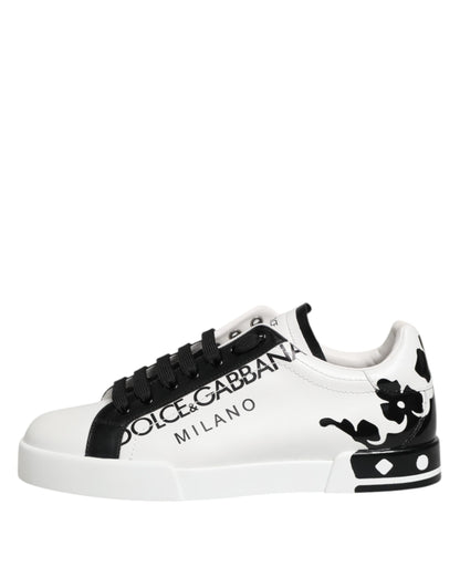 Dolce &amp; Gabbana White Black Crown Low Top Men Sneakers Shoes