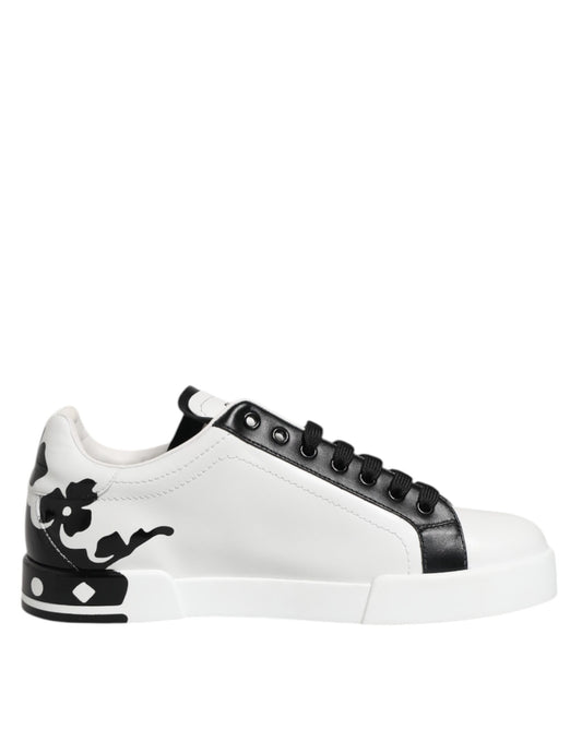 Dolce &amp; Gabbana White Black Crown Low Top Men Sneakers Shoes