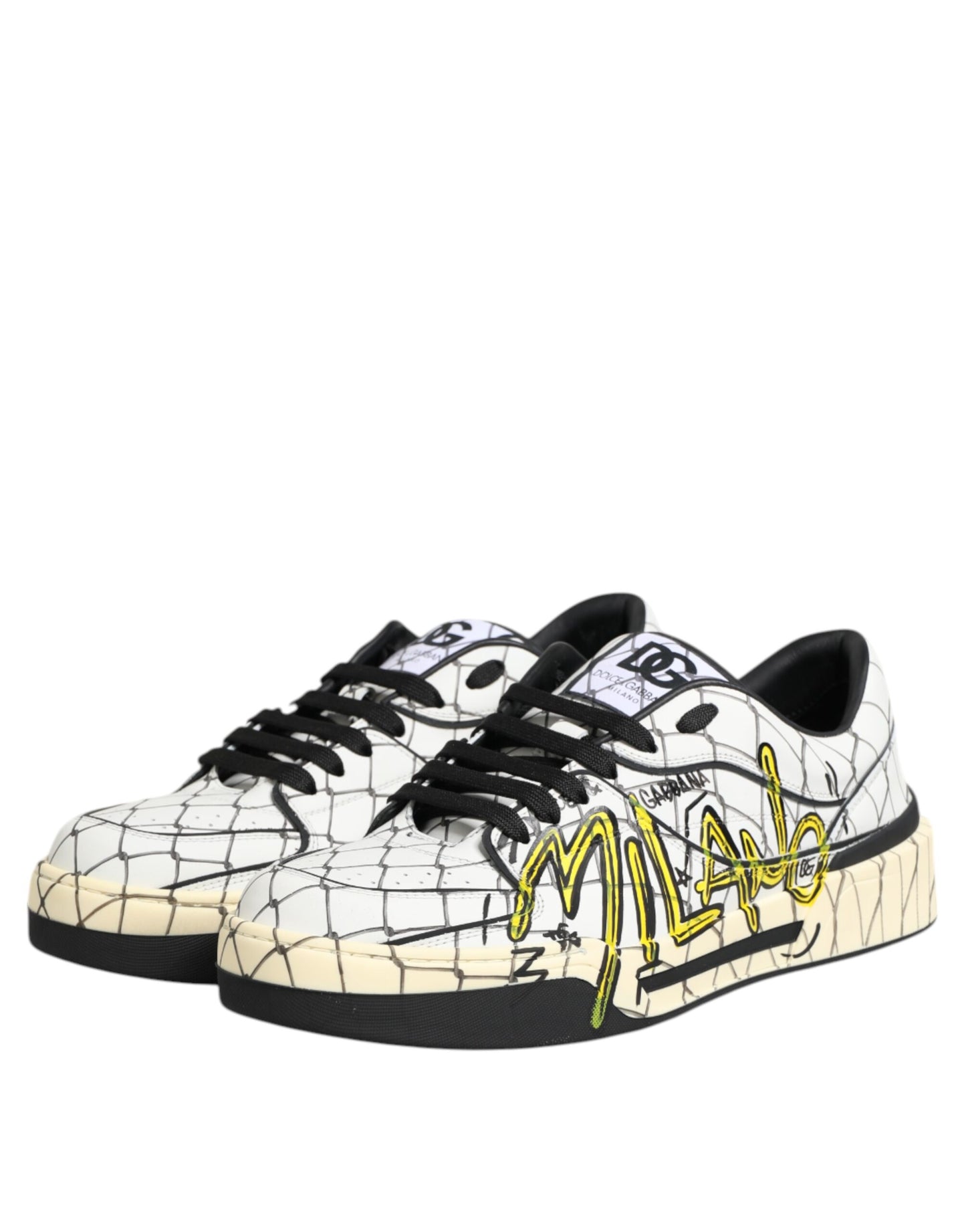Dolce &amp; Gabbana White Logo Print Low Top Men Sneakers Shoes