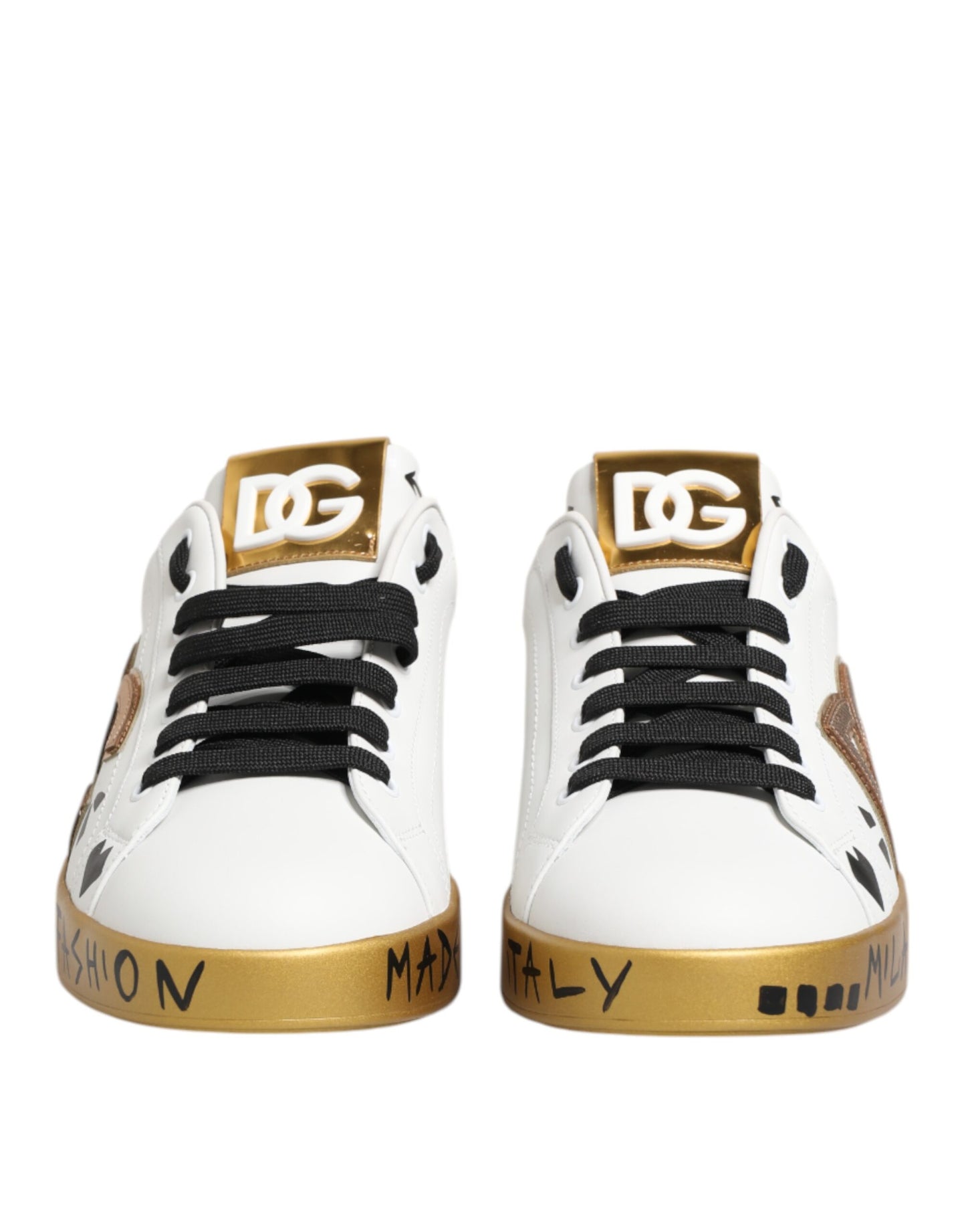 Dolce &amp; Gabbana White Gold Crystal Portofino Sneakers Shoes