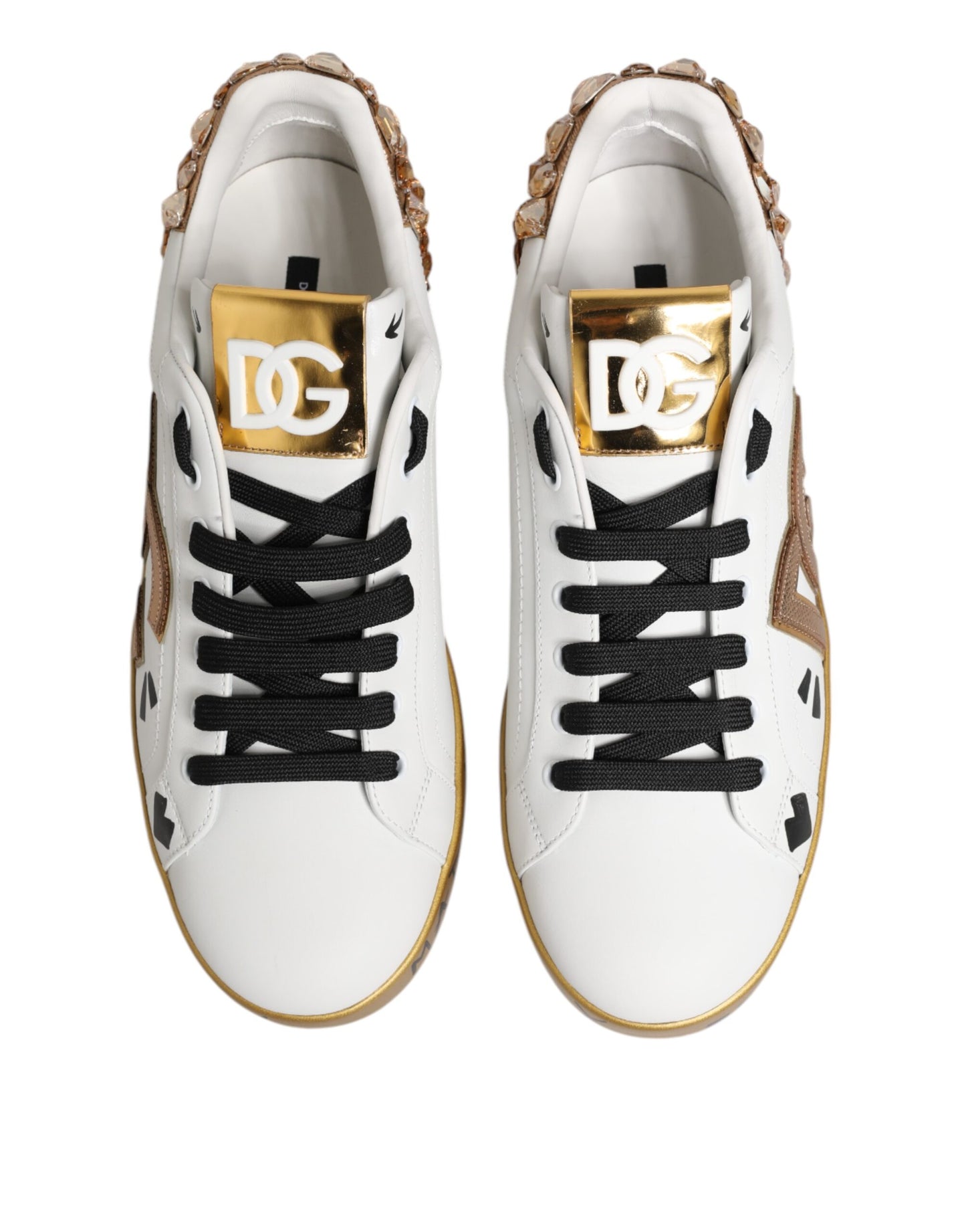Dolce &amp; Gabbana White Gold Crystal Portofino Sneakers Shoes