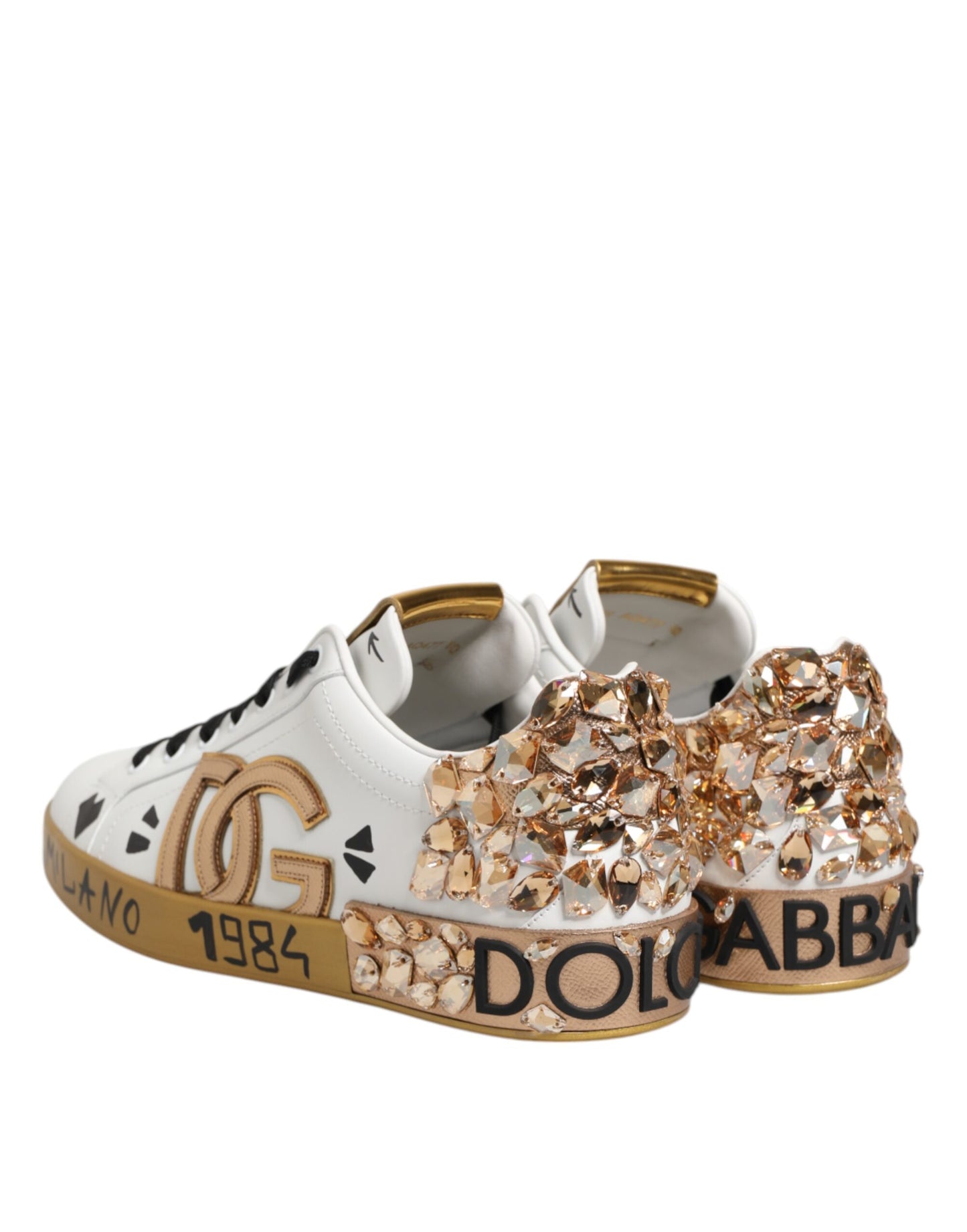 Dolce &amp; Gabbana White Gold Crystal Portofino Sneakers Shoes