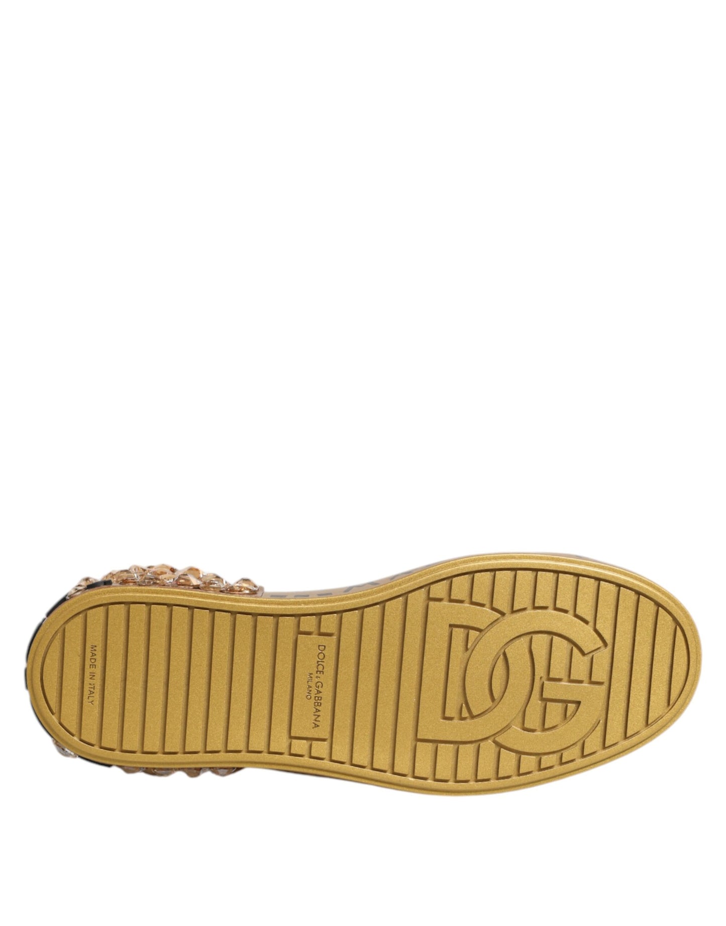 Dolce &amp; Gabbana White Gold Crystal Portofino Sneakers Shoes