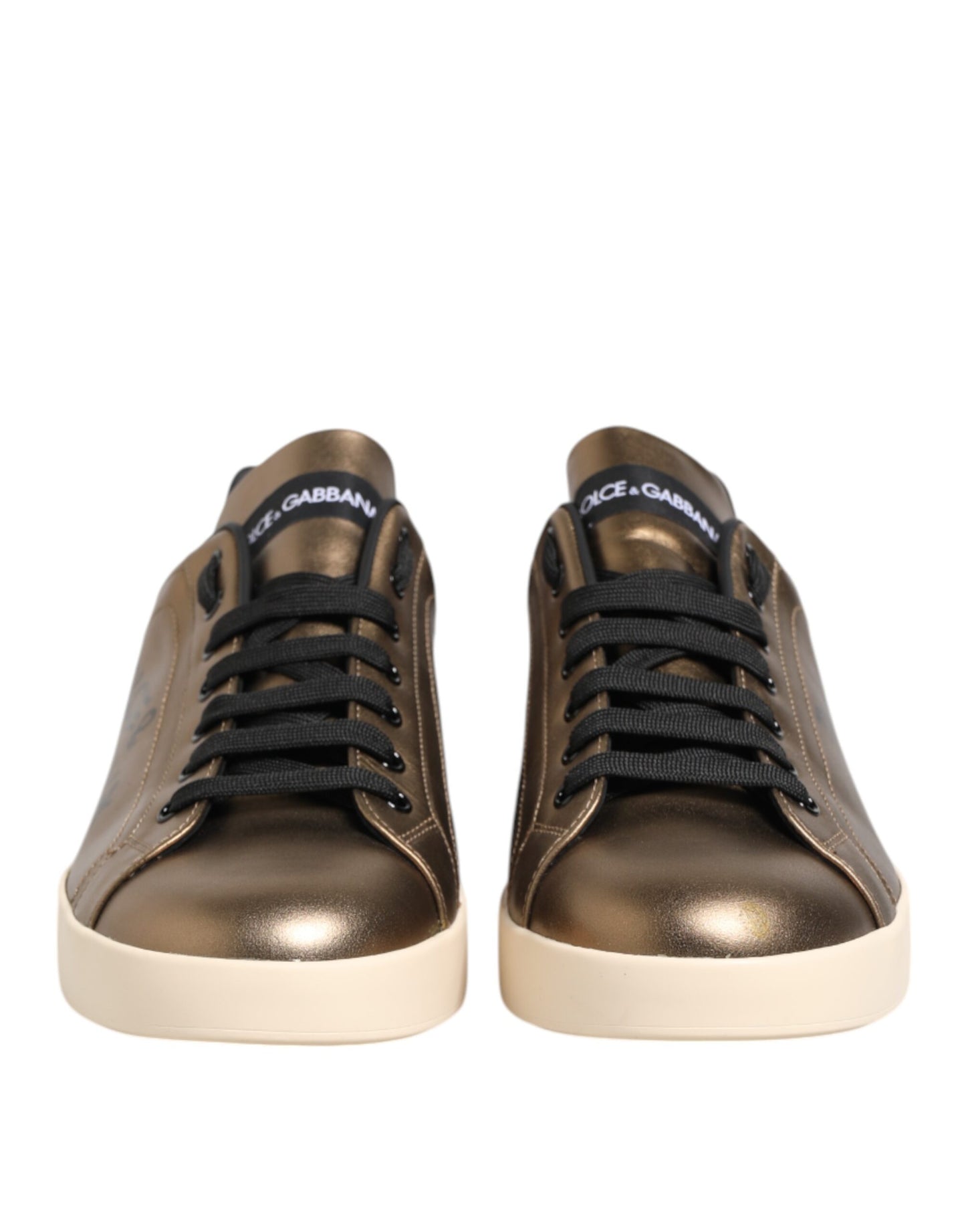 Dolce &amp; Gabbana Gold Portofino Leather Low Top Sneakers Shoes