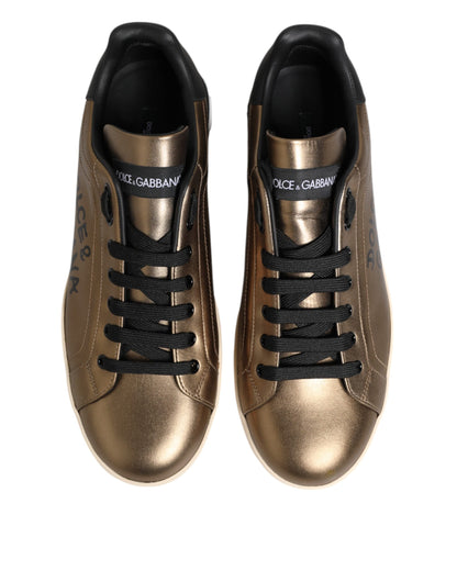 Dolce &amp; Gabbana Gold Portofino Leather Low Top Sneakers Shoes