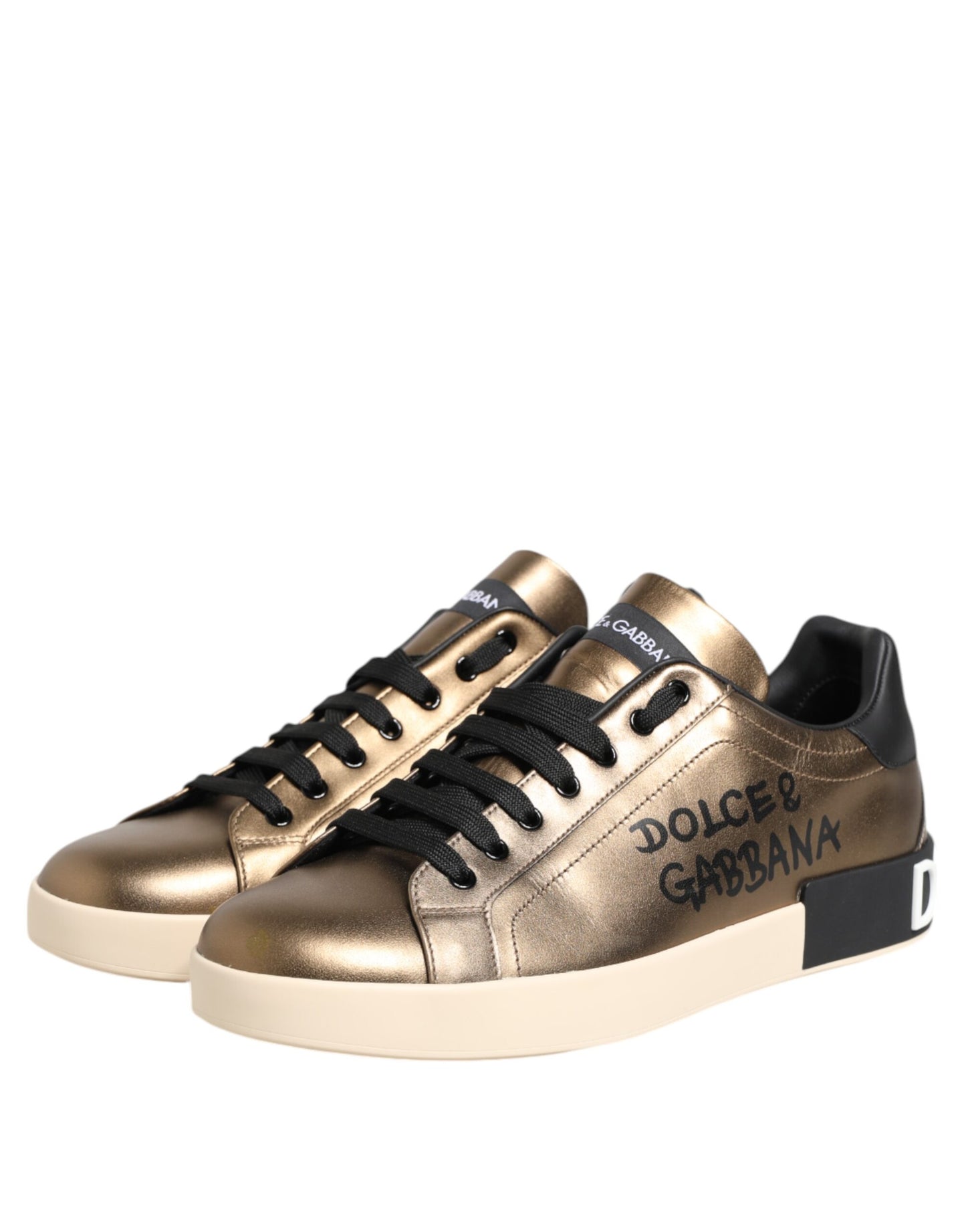 Dolce &amp; Gabbana Gold Portofino Leather Low Top Sneakers Shoes