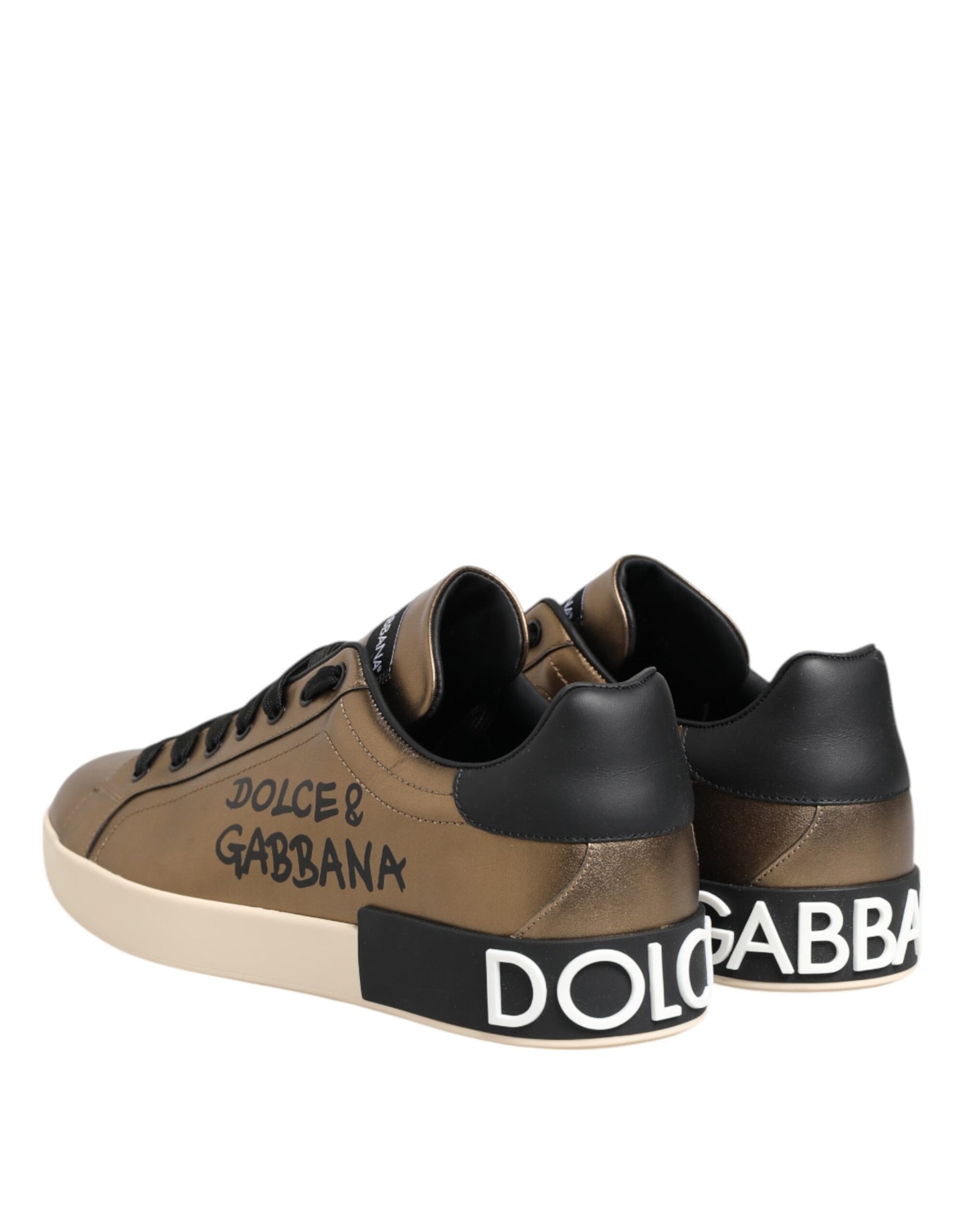 Dolce &amp; Gabbana Gold Portofino Leather Low Top Sneakers Shoes
