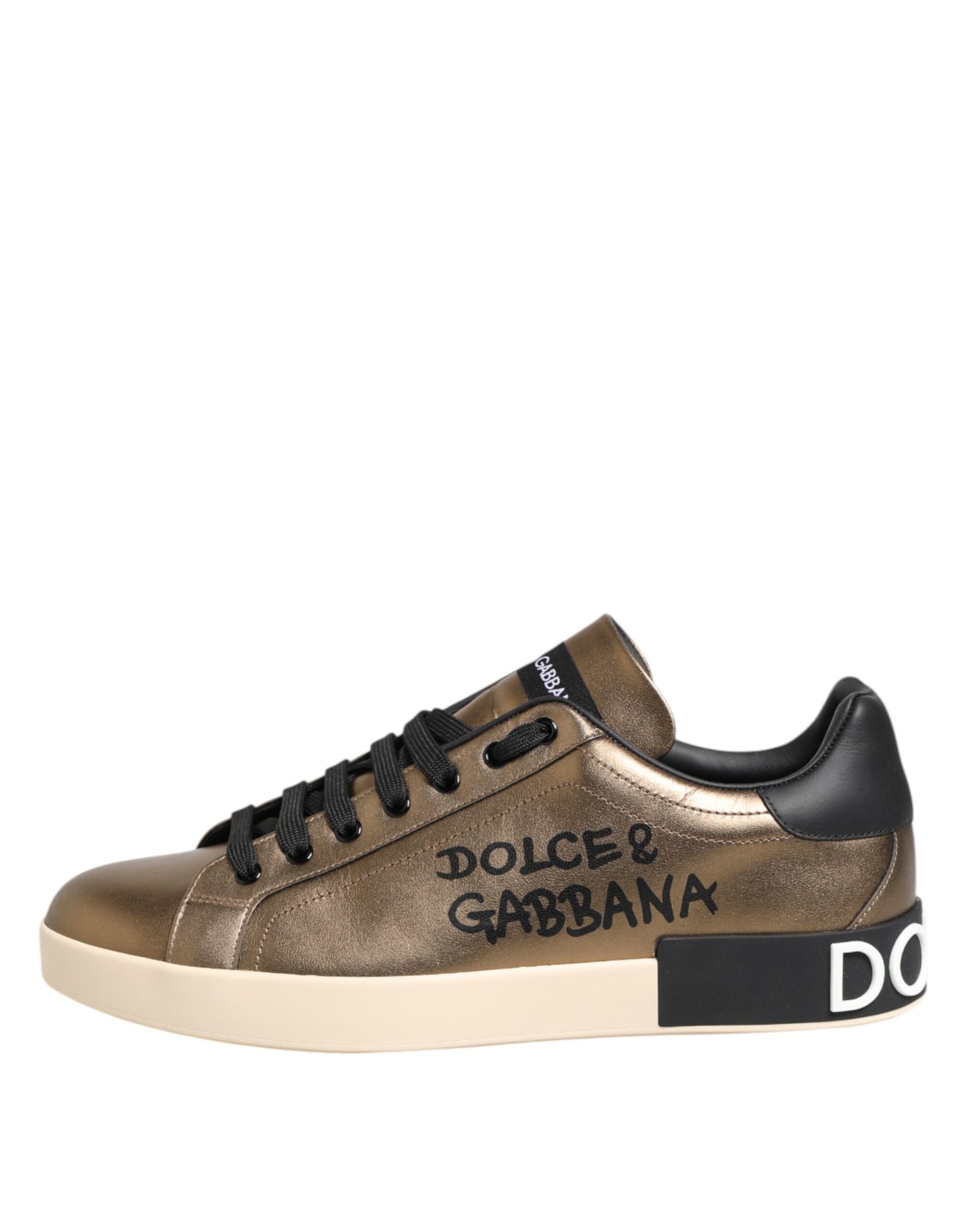 Dolce &amp; Gabbana Gold Portofino Leather Low Top Sneakers Shoes