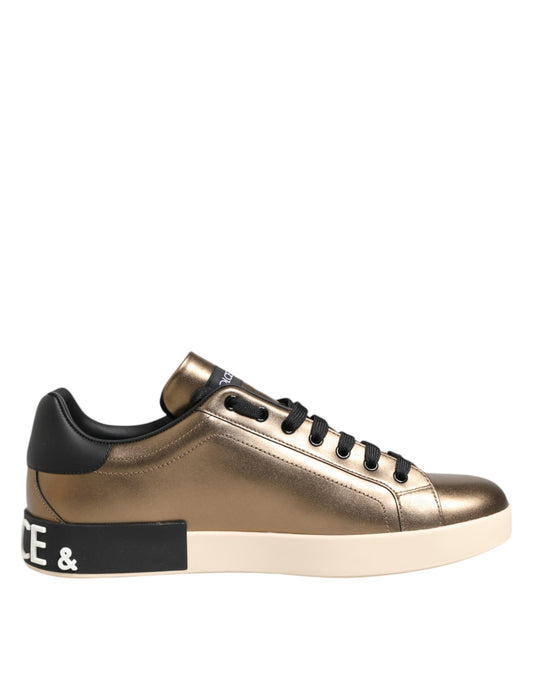 Dolce &amp; Gabbana Gold Portofino Leather Low Top Sneakers Shoes