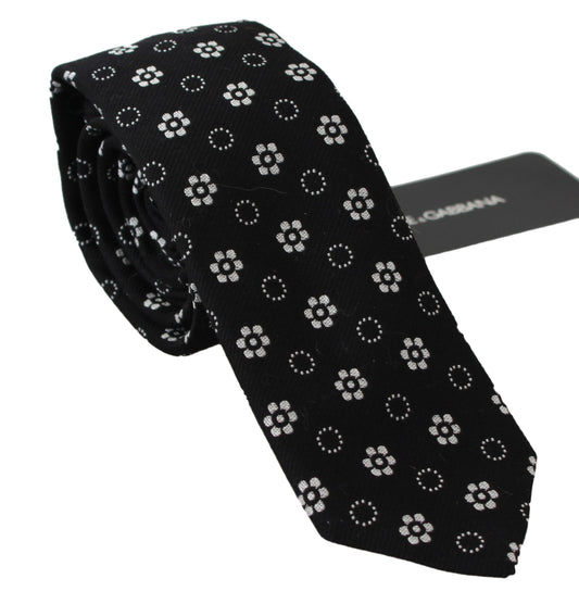 Dolce &amp; Gabbana – Klassische Krawatte aus 100 % Seide mit Blumenmuster in Schwarz