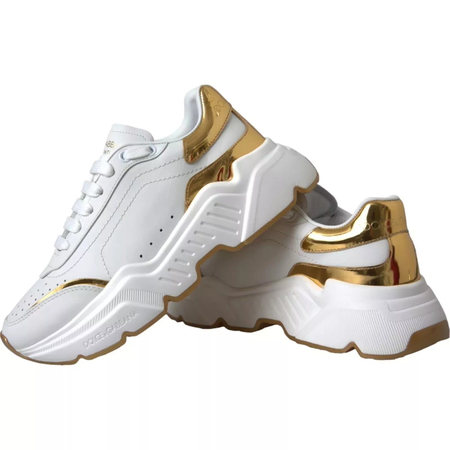 Dolce &amp; Gabbana White Gold DAYMASTER Leather Sneakers Mens Shoes