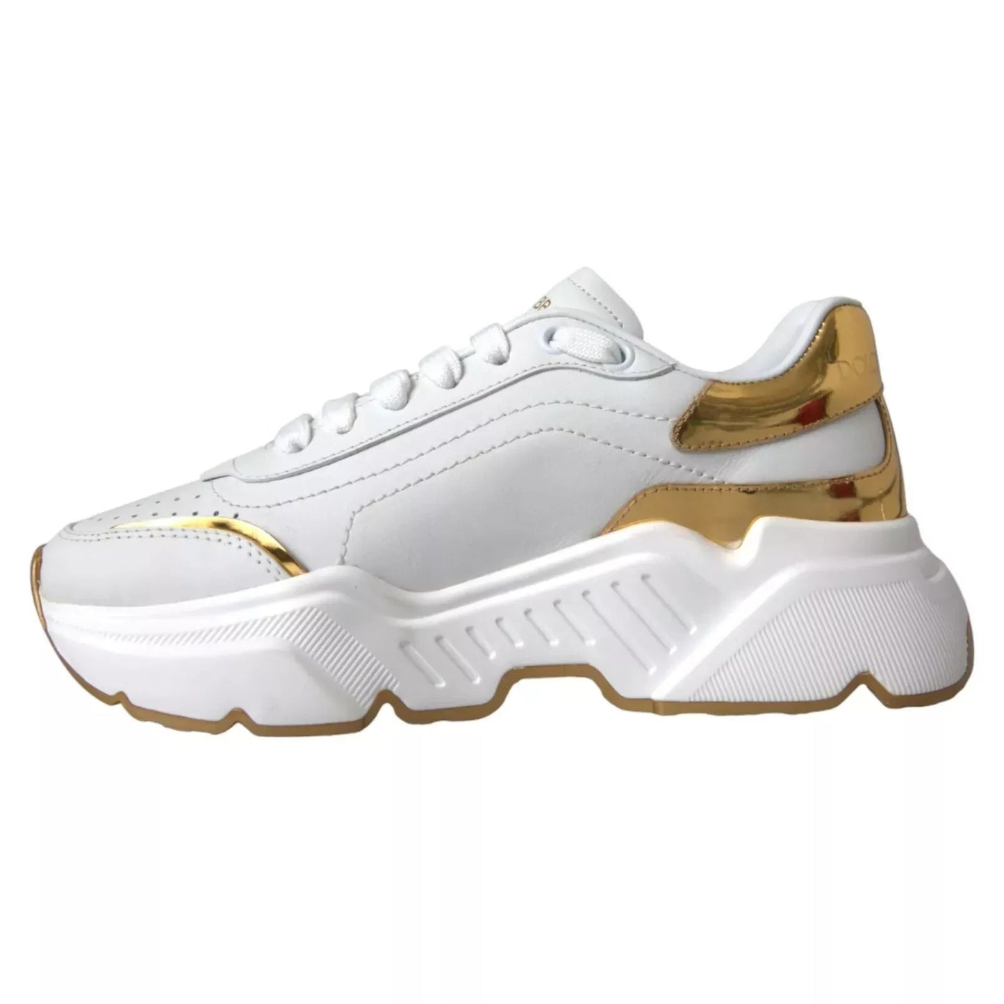 Dolce &amp; Gabbana White Gold DAYMASTER Leather Sneakers Mens Shoes