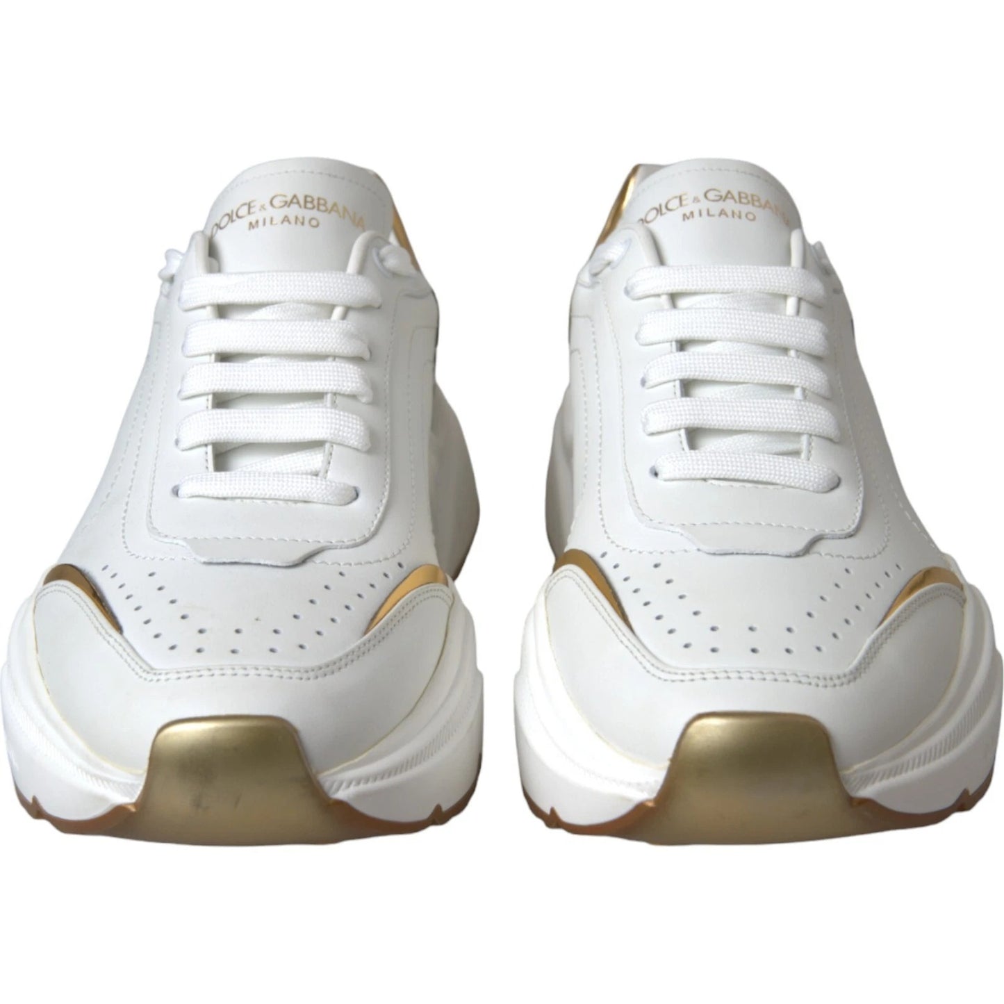 Dolce &amp; Gabbana White Gold DAYMASTER Leather Sneakers Mens Shoes