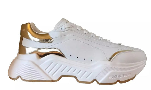 Dolce &amp; Gabbana White Gold DAYMASTER Leather Sneakers Mens Shoes