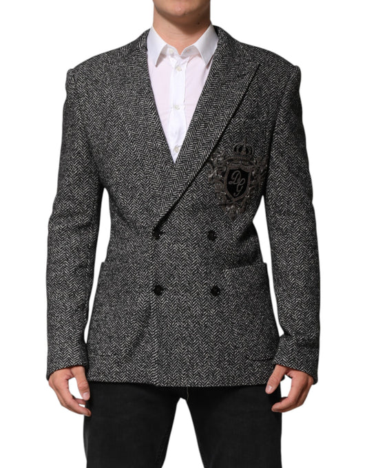 Dolce &amp; Gabbana Black White Double Breasted Men Suit Blazer