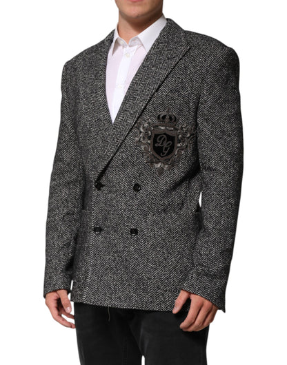 Dolce &amp; Gabbana Black White Double Breasted Men Suit Blazer