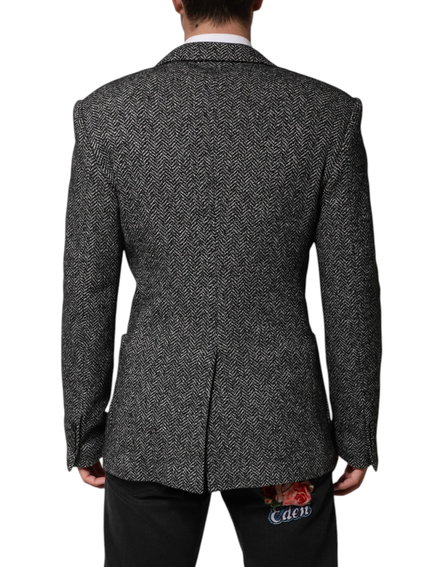 Dolce &amp; Gabbana Black White Double Breasted Men Suit Blazer
