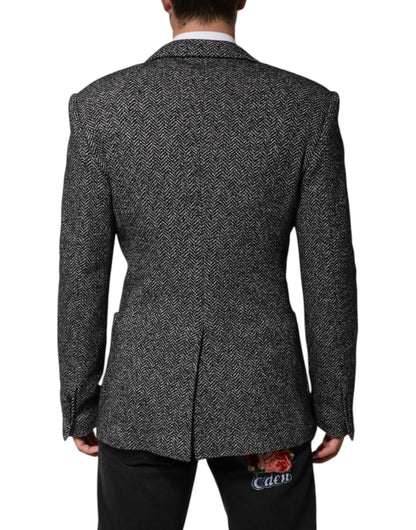 Dolce &amp; Gabbana Black White Double Breasted Men Suit Blazer