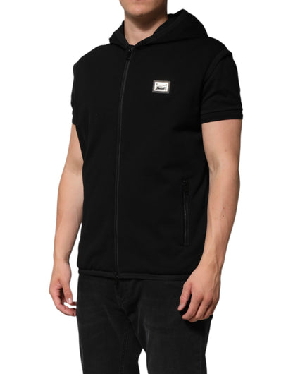 Dolce &amp; Gabbana – Schwarze ärmellose Kapuzenjacke mit Logo-Schild