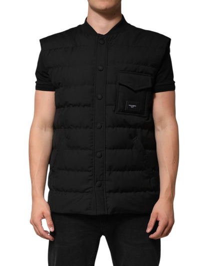 Dolce &amp; Gabbana – Schwarze ärmellose Parka-Jacke mit Logo-Plakette