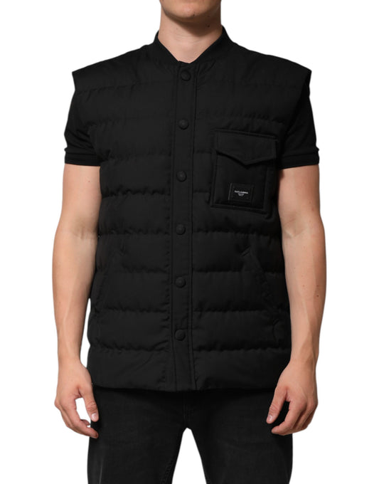 Dolce &amp; Gabbana – Schwarze ärmellose Parka-Jacke mit Logo-Plakette