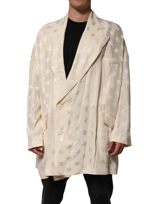 Dolce &amp; Gabbana Beige Polyester-Manteljacke mit Logo-Monogramm