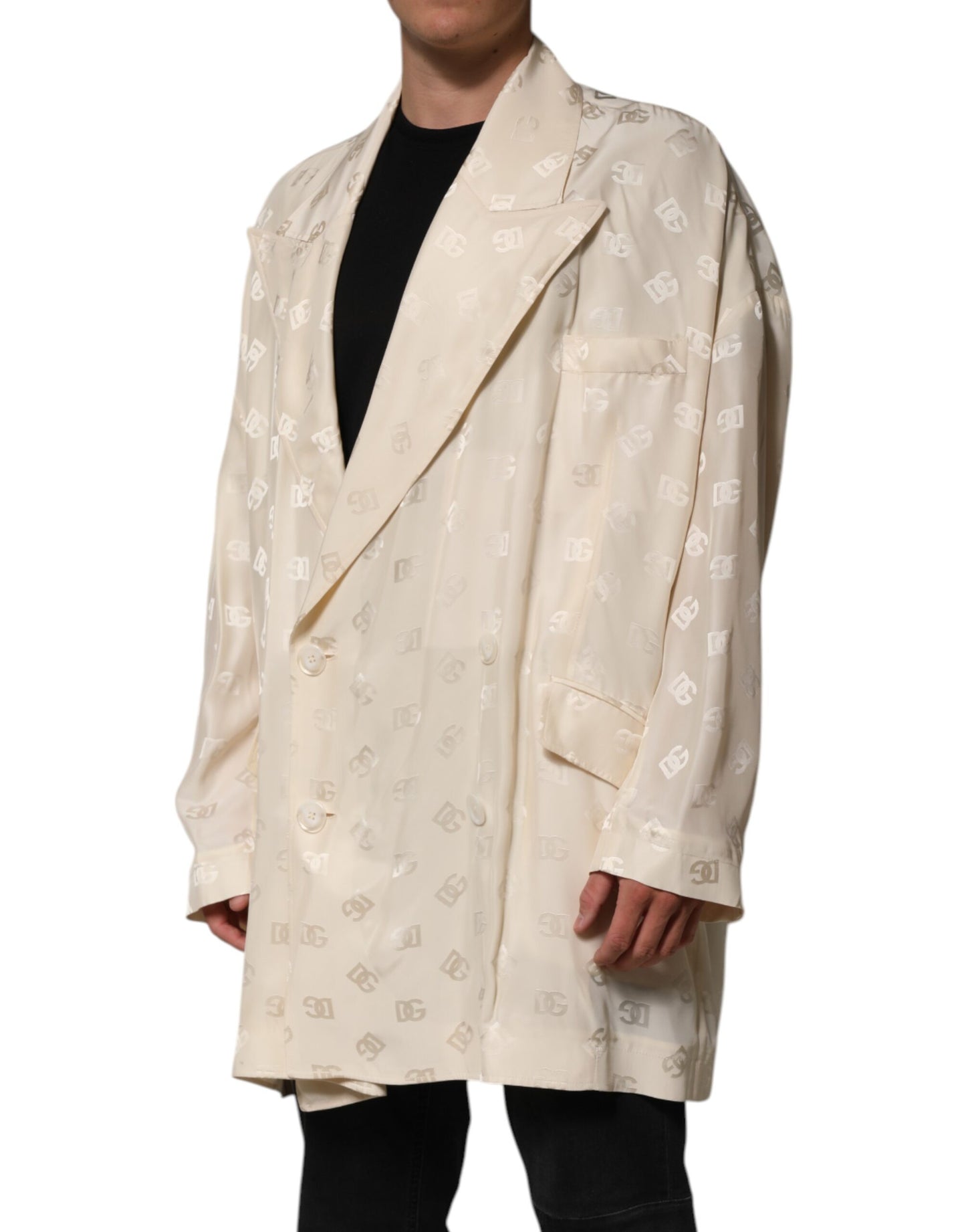 Dolce &amp; Gabbana Beige Polyester-Manteljacke mit Logo-Monogramm