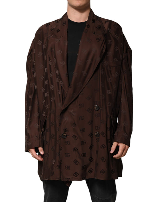 Dolce &amp; Gabbana Braune Polyester-Manteljacke mit Logo-Monogramm