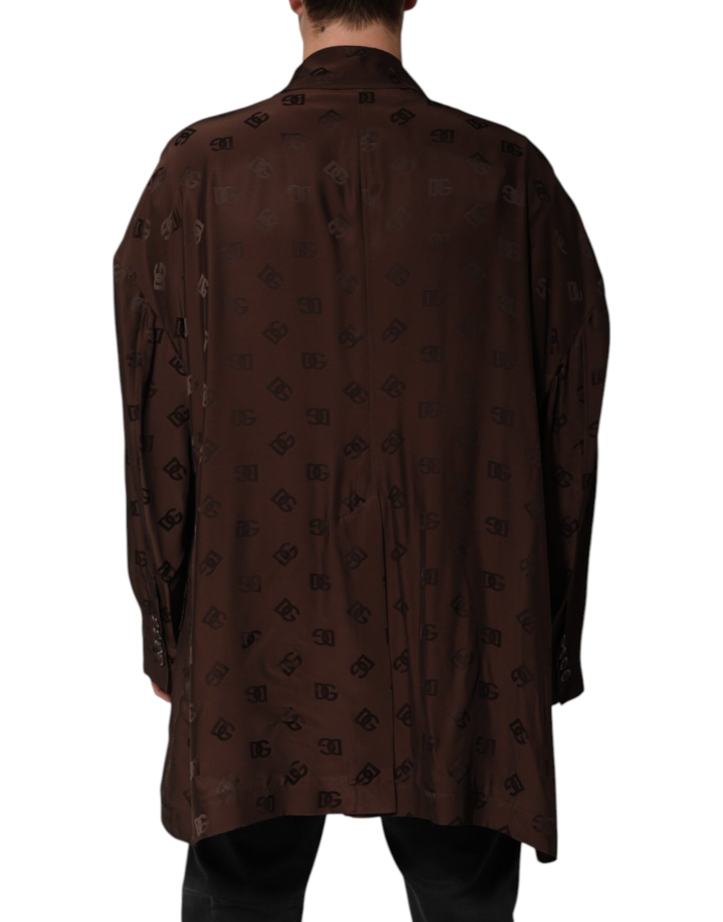 Dolce &amp; Gabbana Braune Polyester-Manteljacke mit Logo-Monogramm