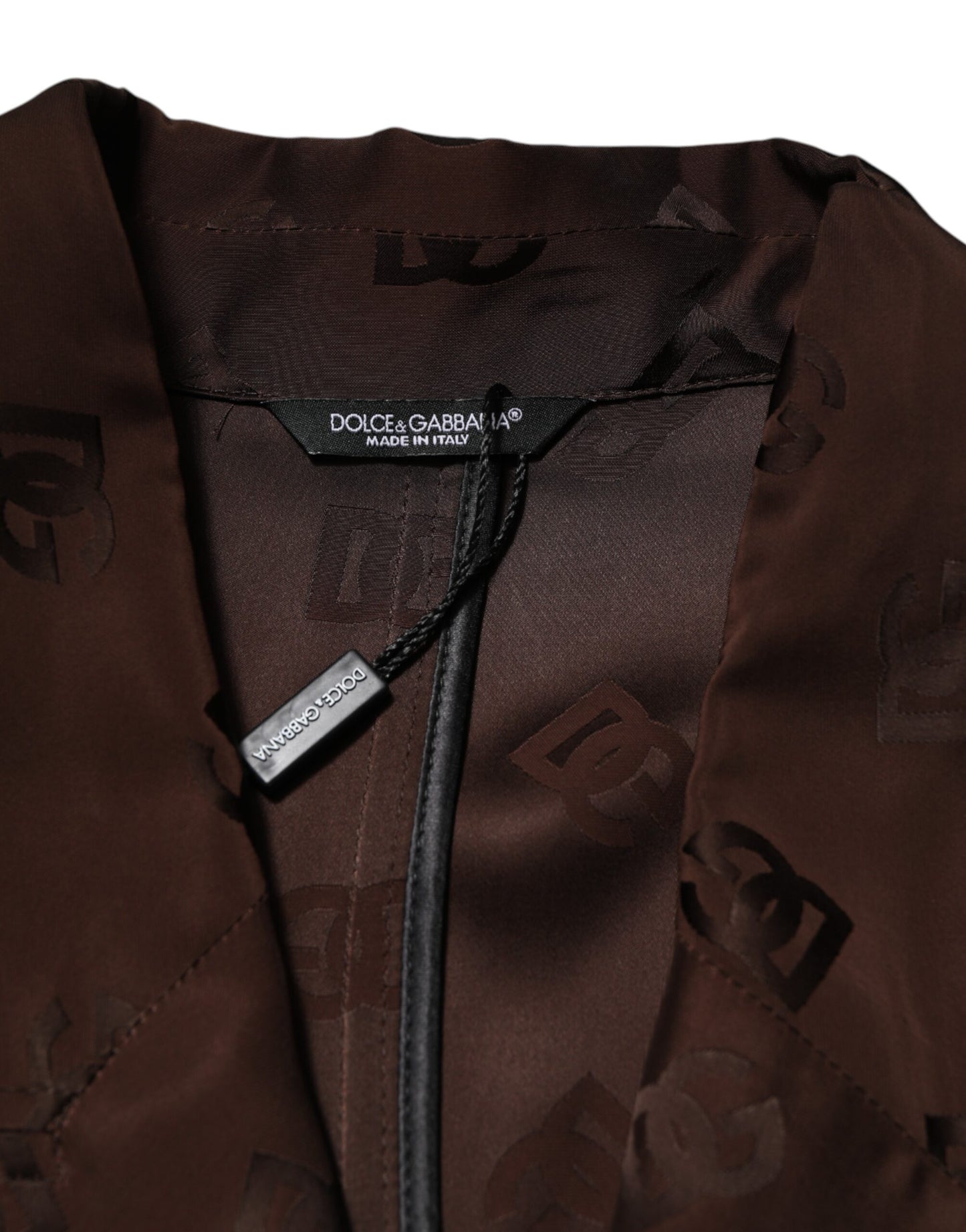 Dolce &amp; Gabbana Braune Polyester-Manteljacke mit Logo-Monogramm