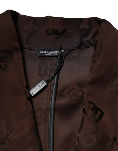 Dolce &amp; Gabbana Braune Polyester-Manteljacke mit Logo-Monogramm